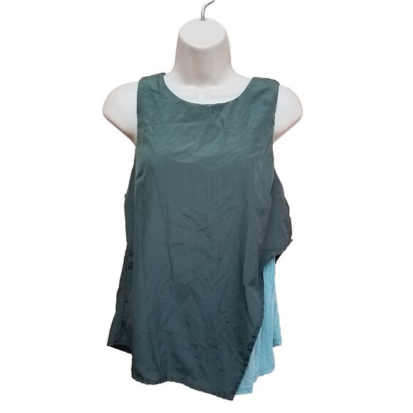 Anthropologie Bordeaux Green & Mint Sleeveless Asymmetrical Hem Blouse Size S - Picture 1 of 11